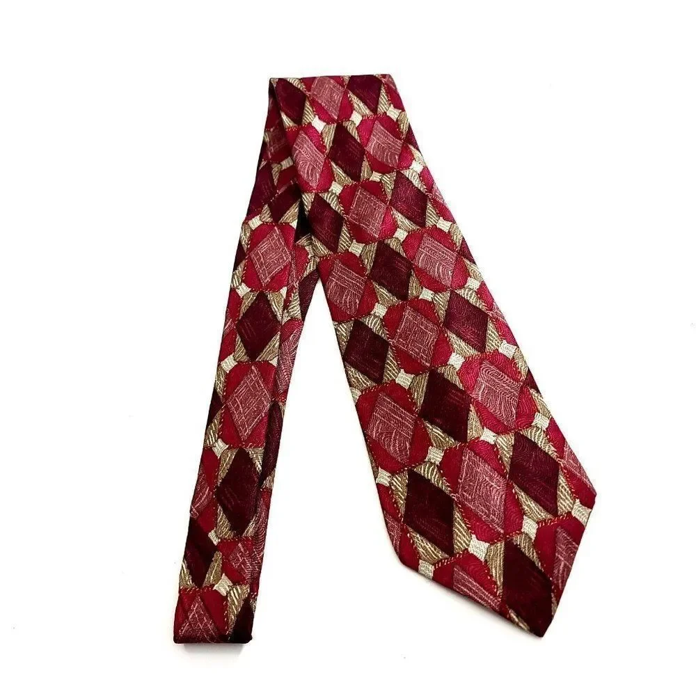 Alexander Julian Colours Red Geometric Woven Abstract‎ Short Wide Silk Tie